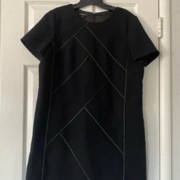 Lafayette 148 New York Black Henora Wool Shift Dress w/ Charmeuse Piping Size L - Picture 1 of 4